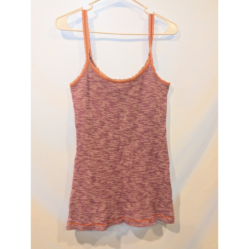 Free People Space Dye Knit Cami Lace Trim Tank Top Purple Orange Medium Y2K 90s